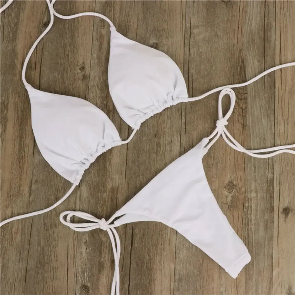 Fashion Solid Color Sexy G-string Thong Backless Split Bathing Suit - Empire P.E