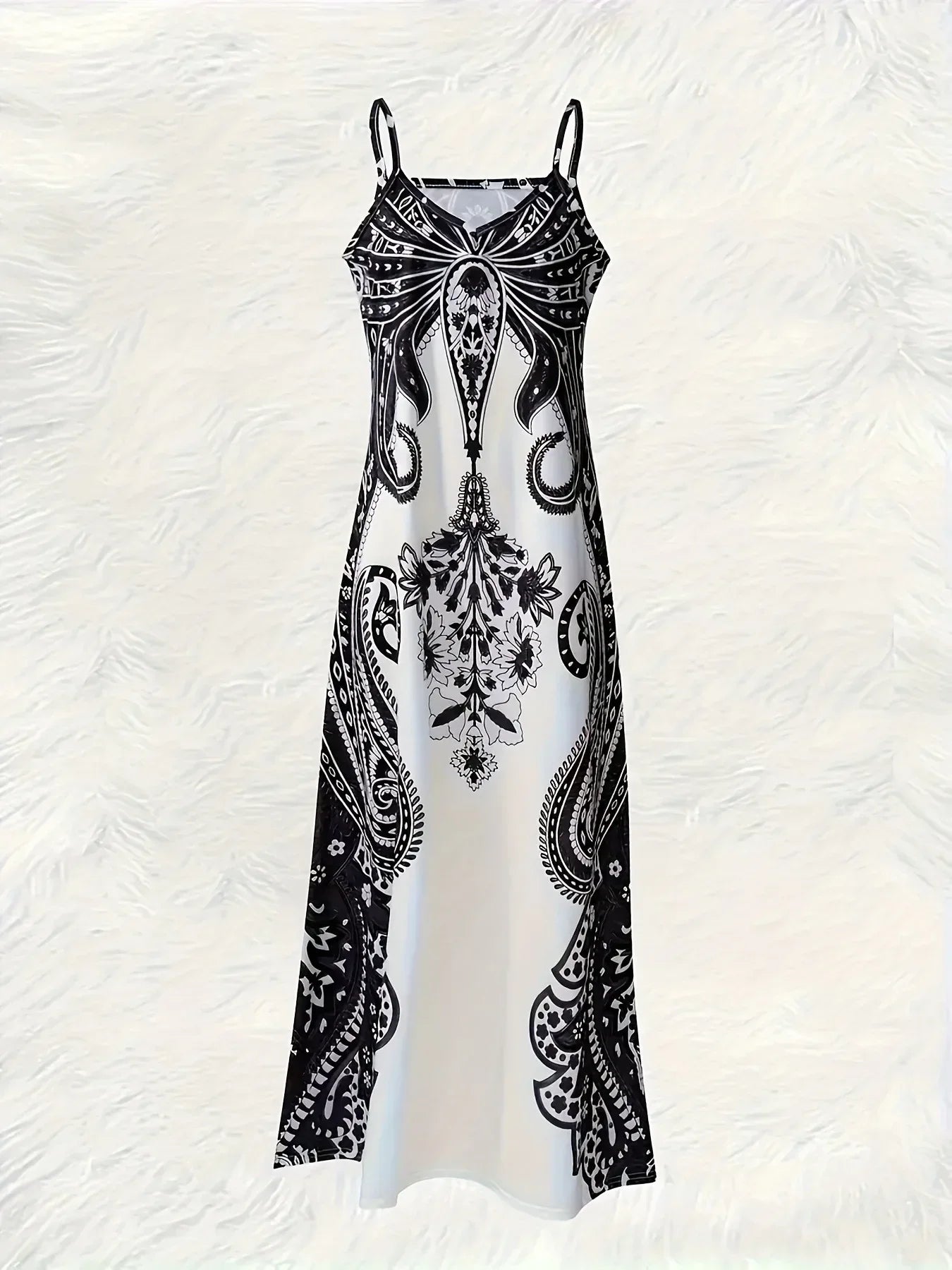 2024 Cross border New Flower Printed V-neck Strap Dress - Empire P.E