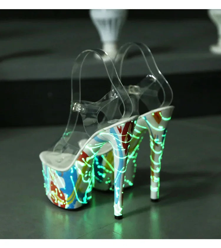 Glow Pole Dancing Fluorescent Shoes Stripper Show Super High Heel