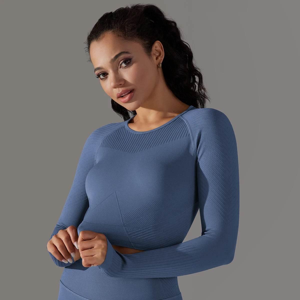 Women Yoga Set Seamless Gym Sportswear Long Seelves High Waist Leggings Sports Clothing Set Fitness Bra Vest Shorts Tracksuit - Empire P.E