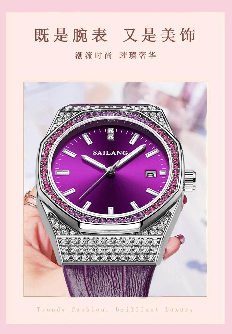 New Style Violet High-End Ladies Wrist Watch Luxury Diamond Waterproof - Empire P.E