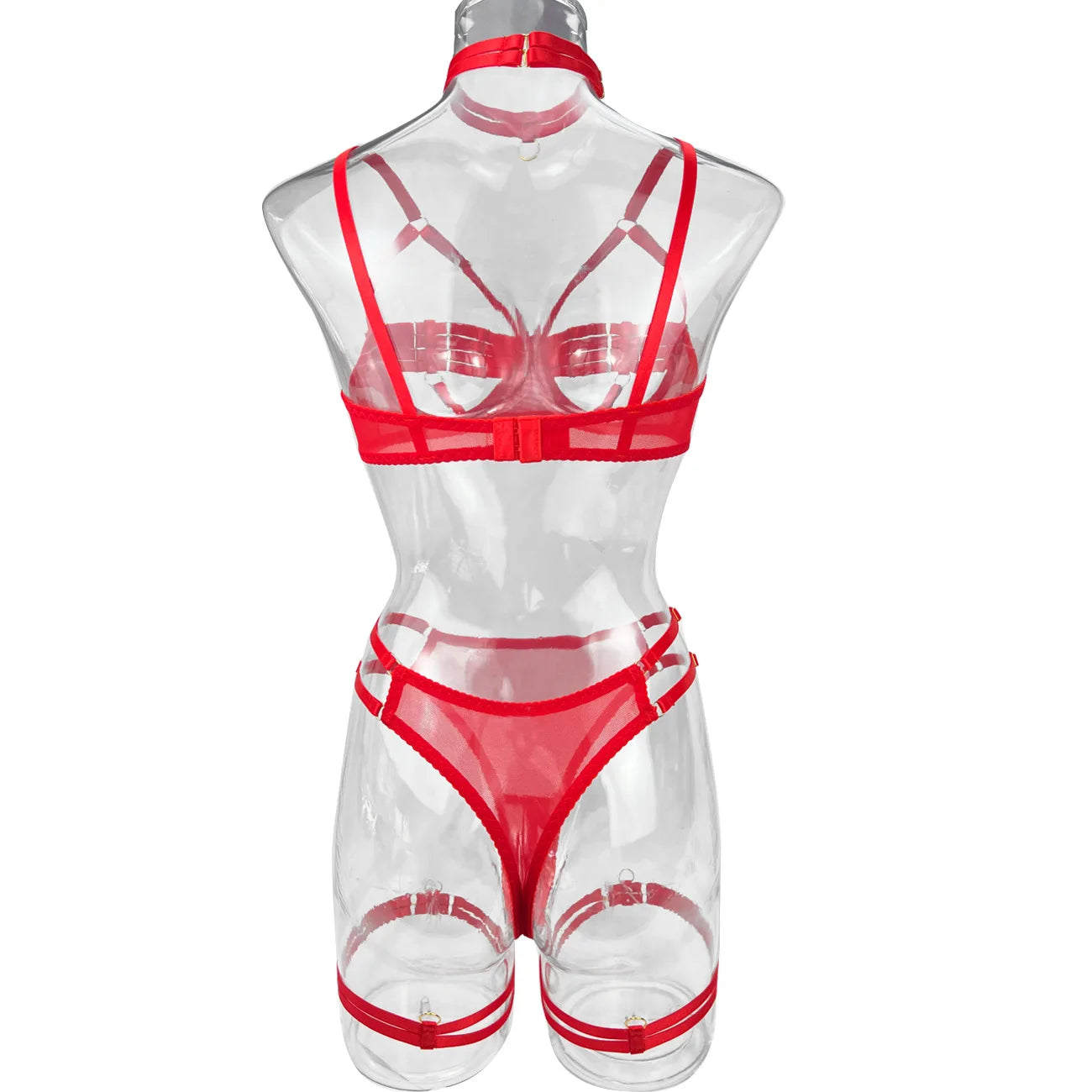 Yimunancy 4-Piece Bandage Erotic Set Women Choker Cut Out Solid Vintage Purple Sexy Lingerie Set Breif Kit - Empire P.E