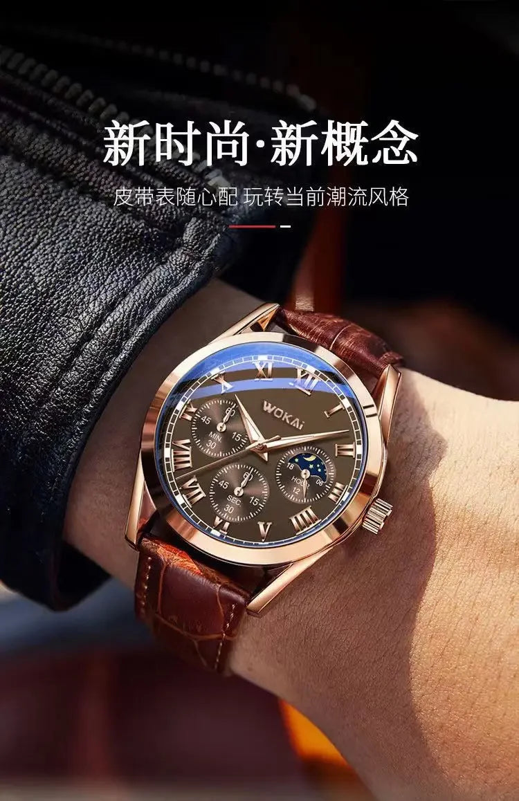 Fashion Business Three-Eye Roman Dial Bamboo Belt Quartz Watch - Empire P.E