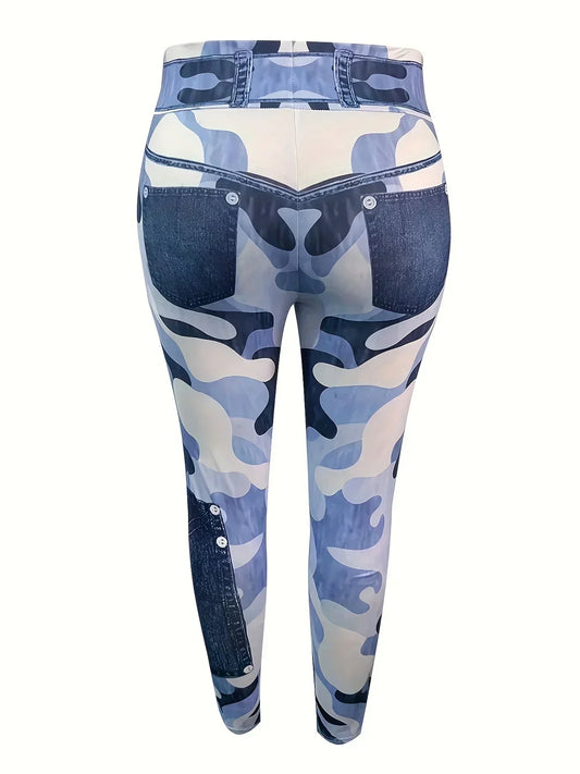 Plus Size Women's Leggings Artificial Slim Fit Printed Denim - Empire P.E