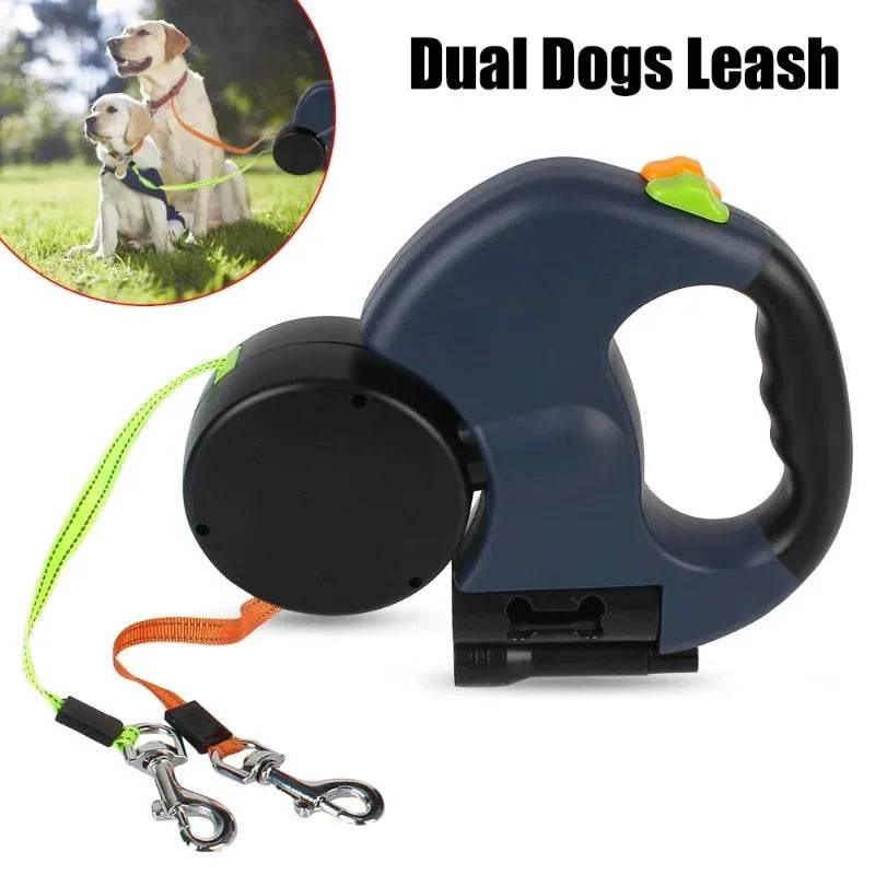 Double dog Leash Light retractable roulette double end leash Portable rotating pet leash for 2 dogs walking pet supplies - Empire P.E