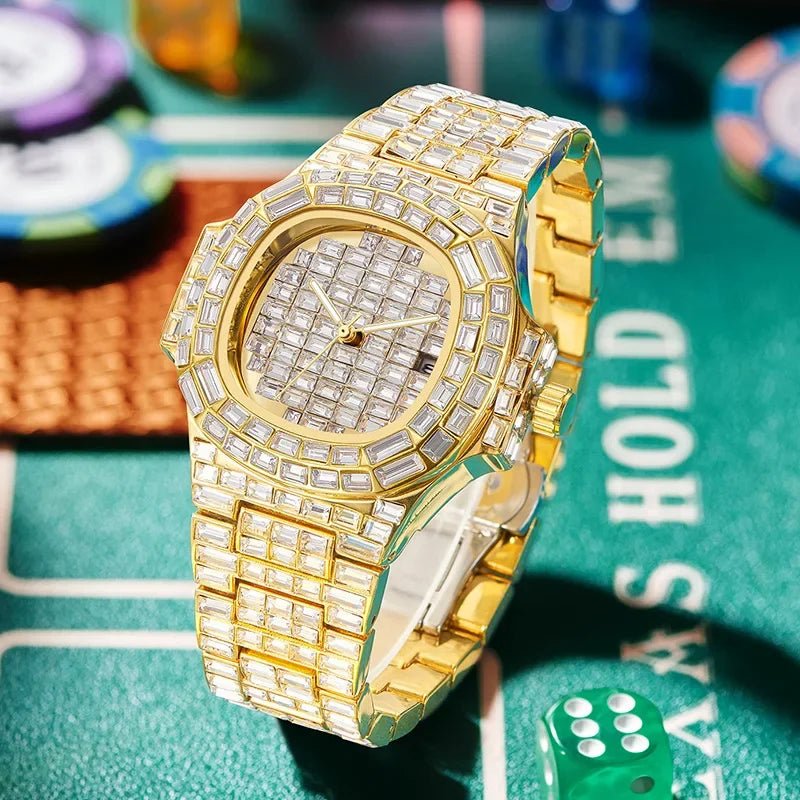 Luxury Men Square Diamond Wristwatch - Empire P.E