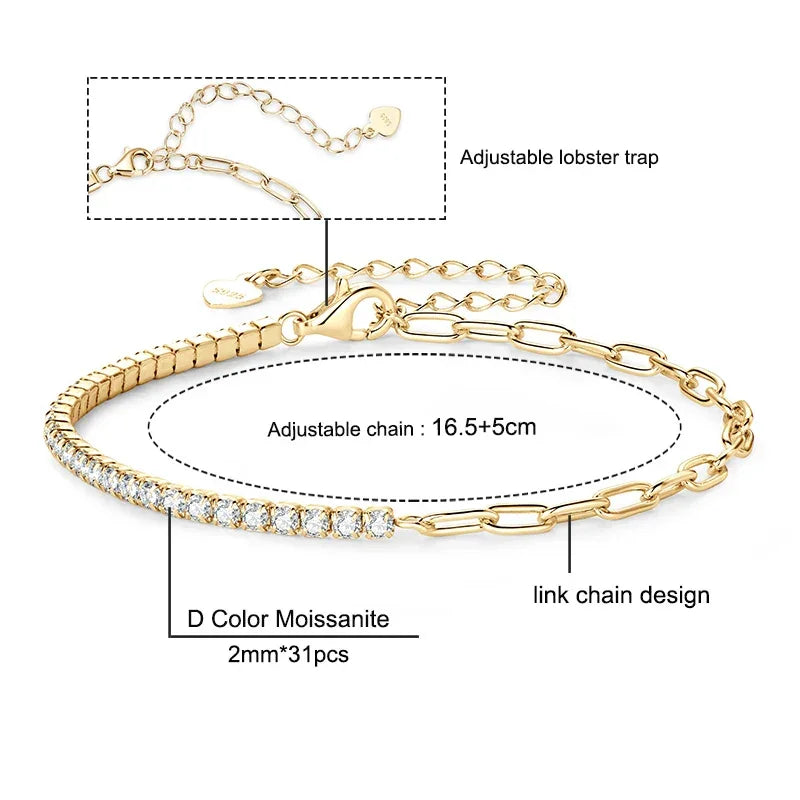 3mm/5mm Full Moissanite Tennis Bracelets Real 925 Sterling Silver - Empire P.E