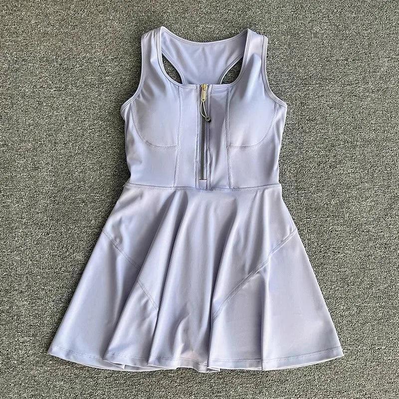 Tennis Skirt Casual Half Zipper Sports Fitness Dress Anti-Running High Waist Slim Golf Yoga Dress - Empire P.E