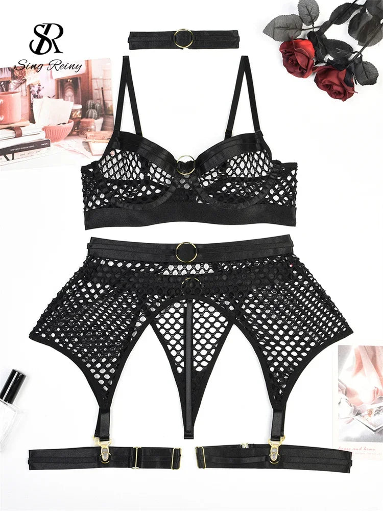Mesh Porno Lingerie 4 Pieces Suits - Empire P.E