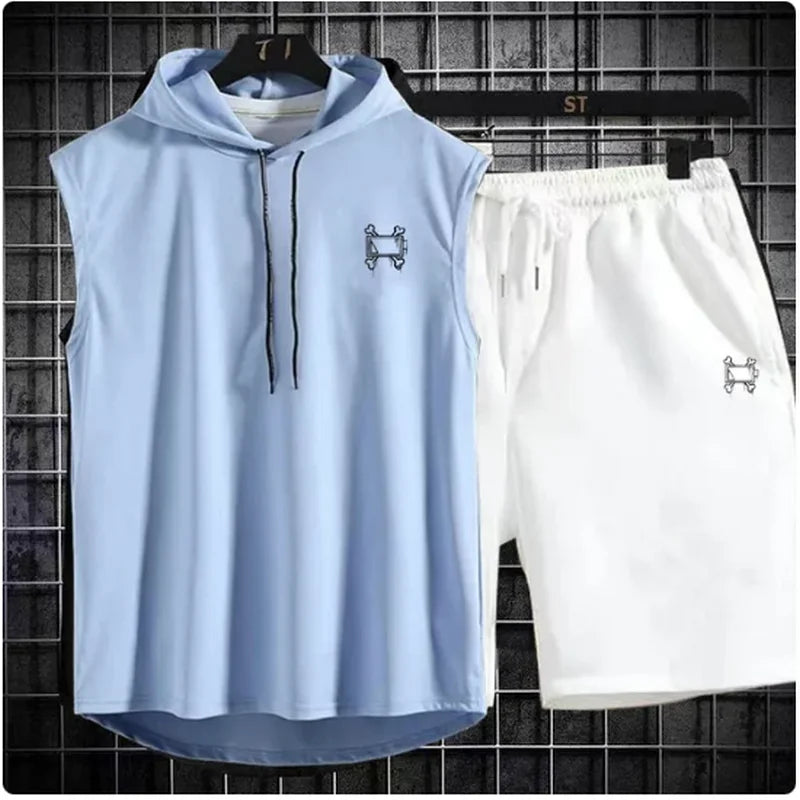Men's track suit summer sportswear two-piece t-shirt shorts