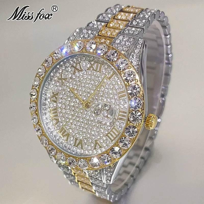 Hot Hip Hop Iced Out Watch for Mens Brand MISSFOX Fashion Bling Quartz Clocks Luxury Full Diamond Wrist Watches Man Reloj Hombre - Empire P.E