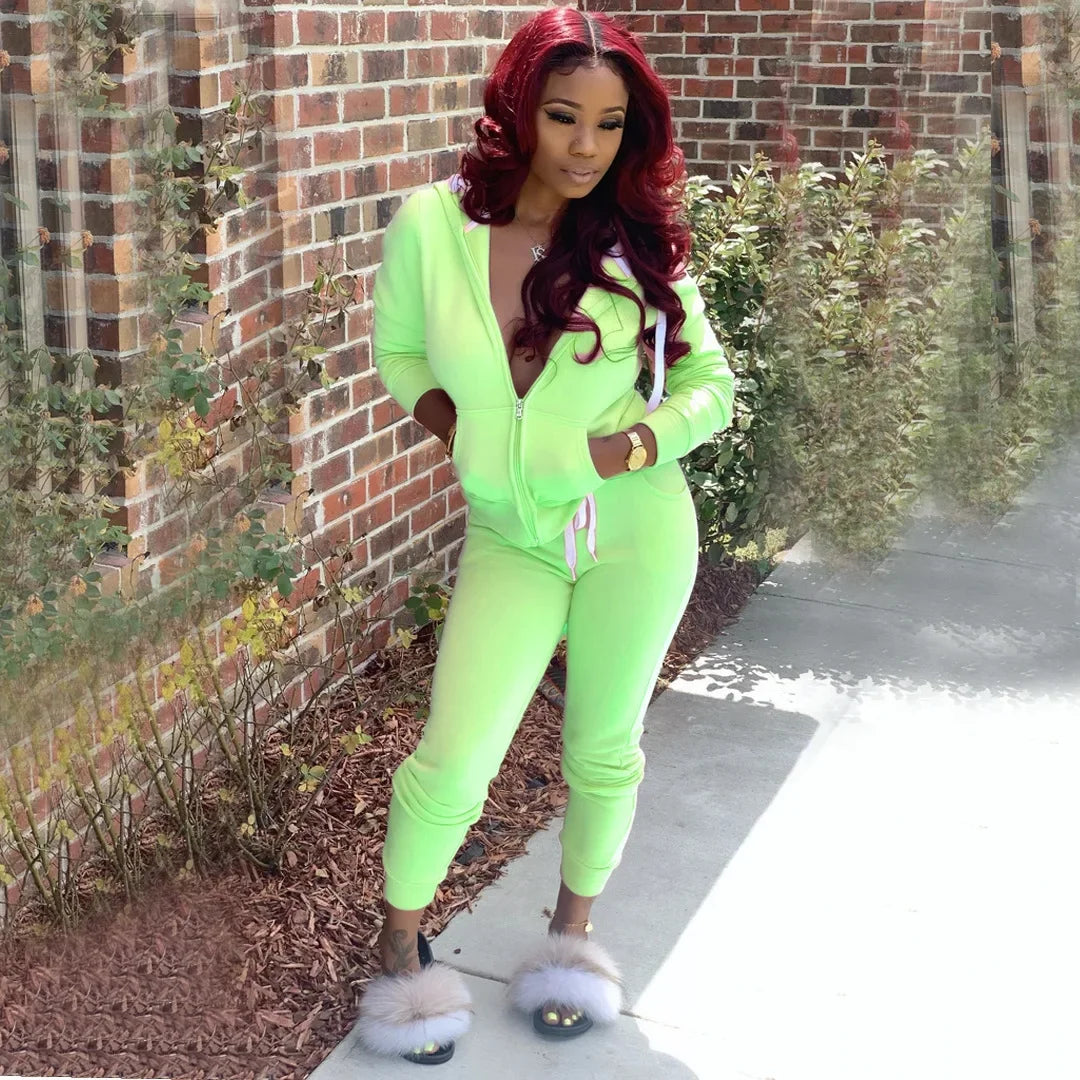 2 Pieces Set Women Fall Hot Style Pure Color Fleece two piece set - Empire P.E
