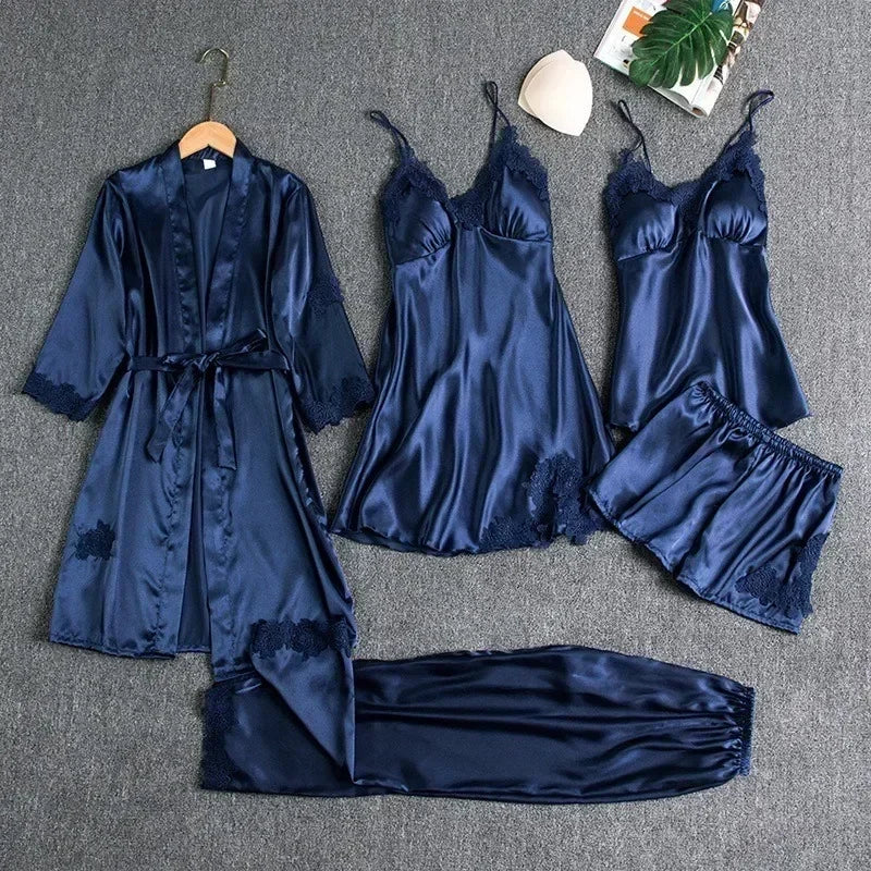 5-piece Set of Women's Sexy Silk Nightgown - Empire P.E