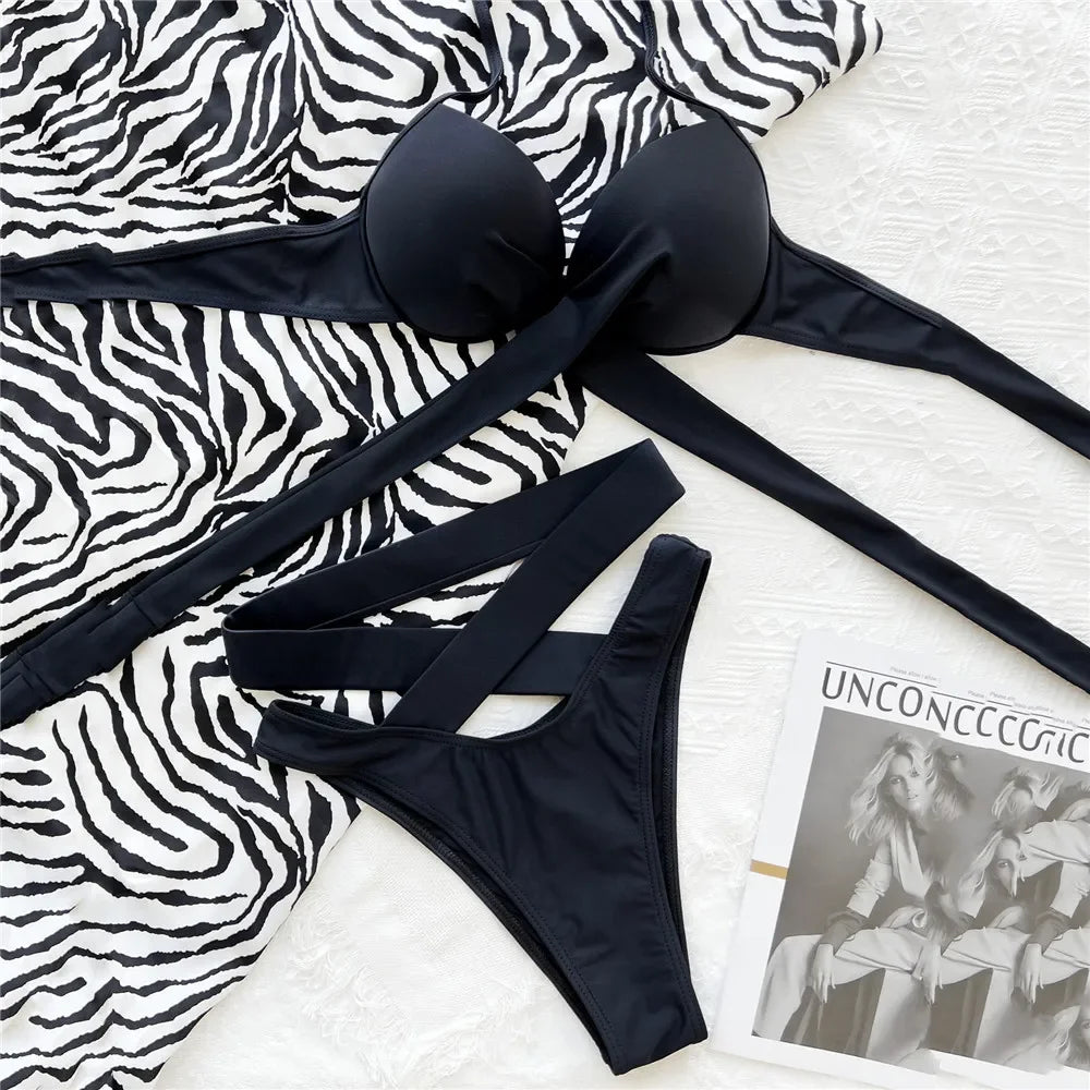 Black High Waisted Bikini Push Up Women