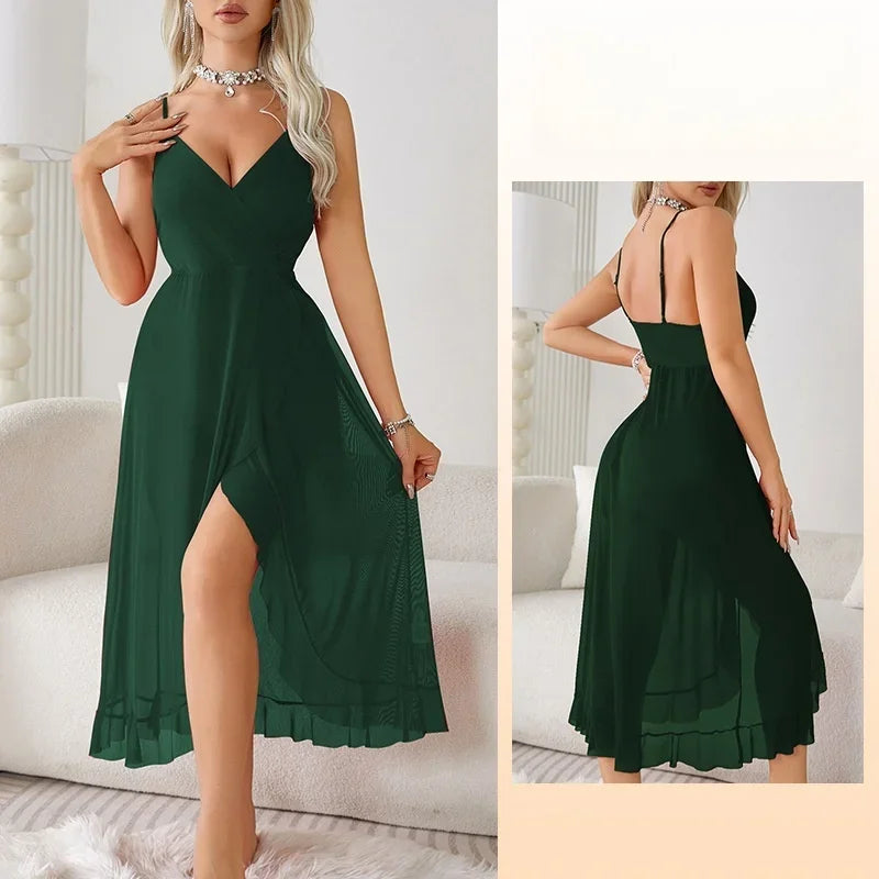 2025 Sleep Shirts Sheer Mesh Slip Dress Criss Cross Back
