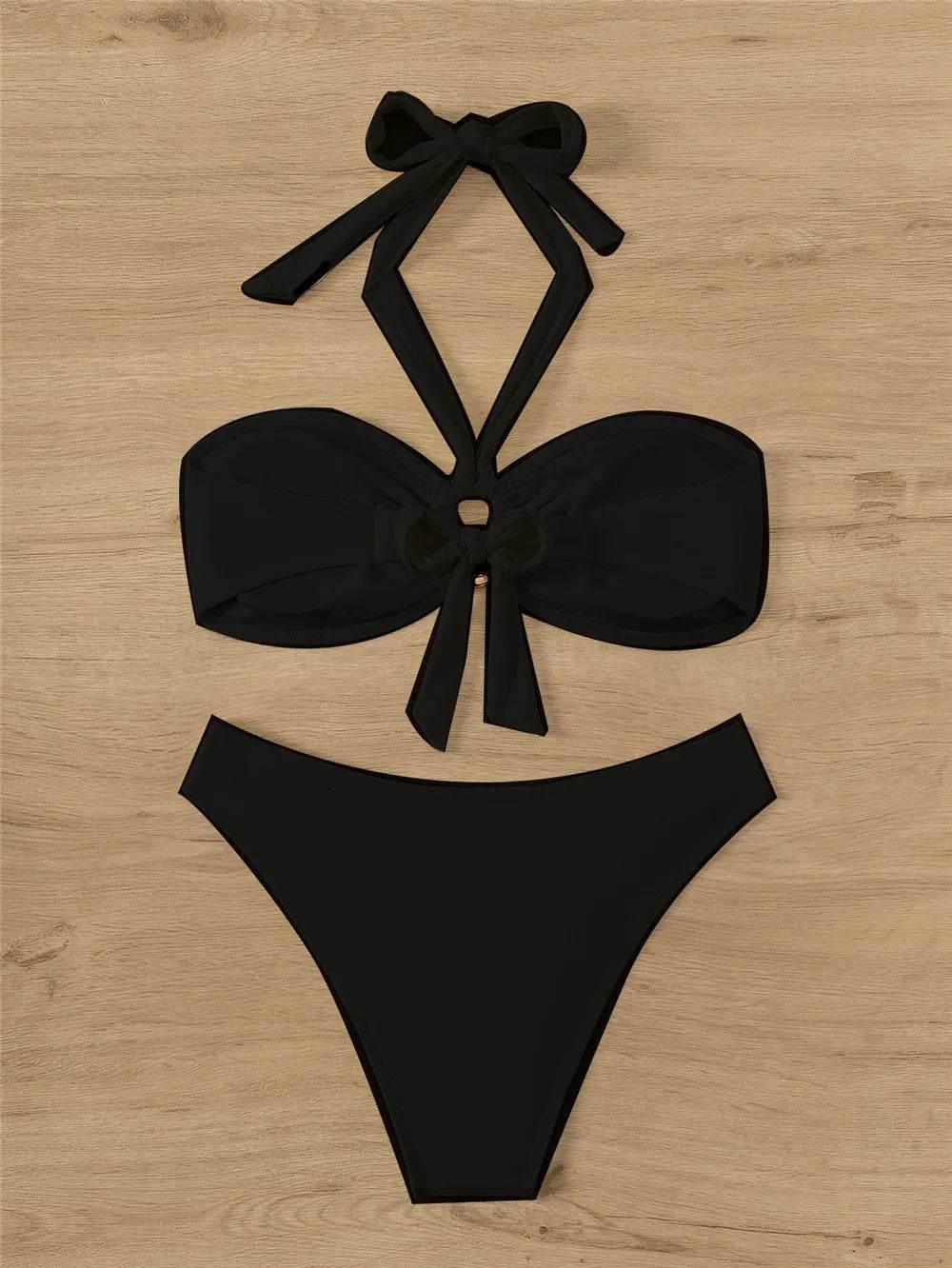 Halter Bandeau Leopard Print Bikinis Sets Woman Metal Ring Swimwear Hollow Out Sexy Swimsuit 2025 Bathing Suit Bikinis De Mujer - Empire P.E