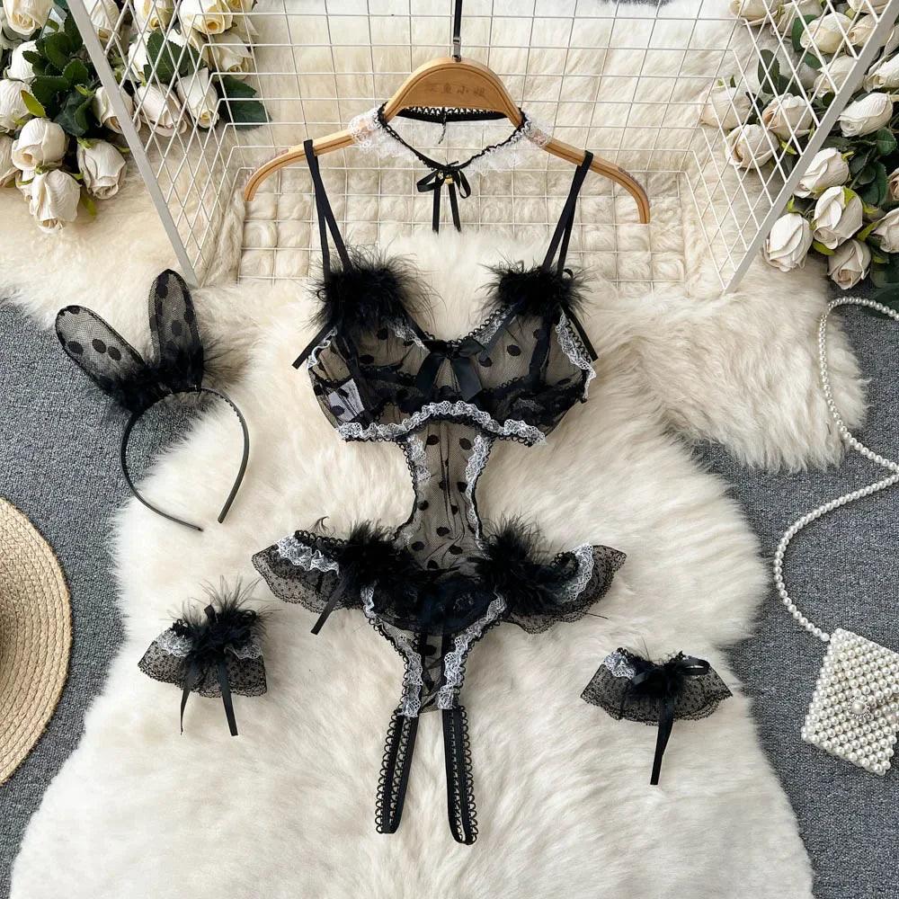 Hollow Out Cosplay Lingerie Lace Backless Jumpsuit - Empire P.E