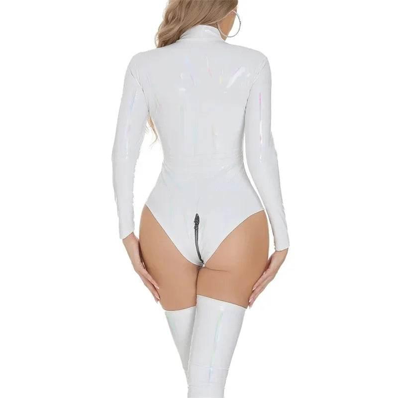 Women Sexy Party Skinny Patent Leather Bodysuit - Empire P.E