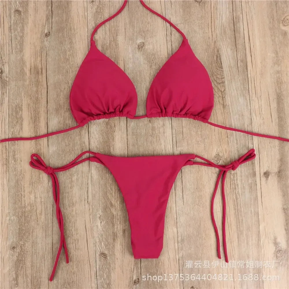 Fashion Solid Color Sexy G-string Thong Backless Split Bathing Suit - Empire P.E