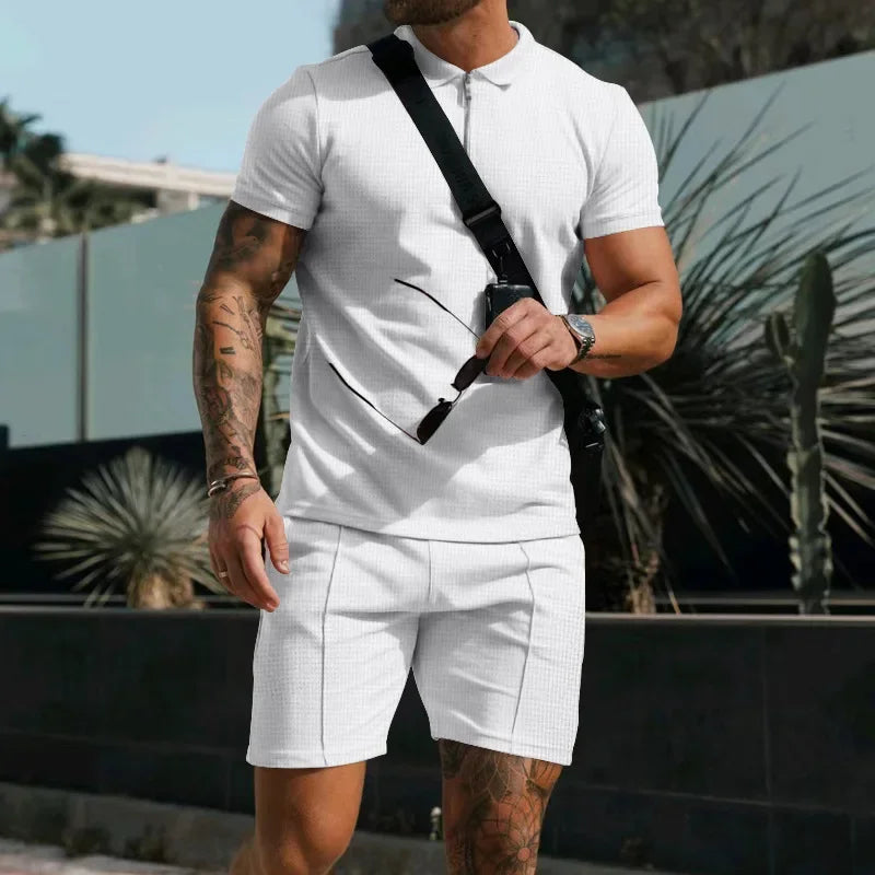 Summer New Men's Suit Fashion Printing Lapel Zipper 2 Piece Set - Empire P.E