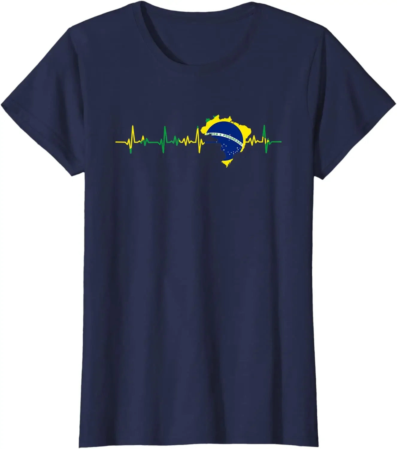 Brazil Flag Heartbeat Brasil Men T-Shirt Short Sleeve 100% Cotton O-Neck Men's Clothing - Empire P.E