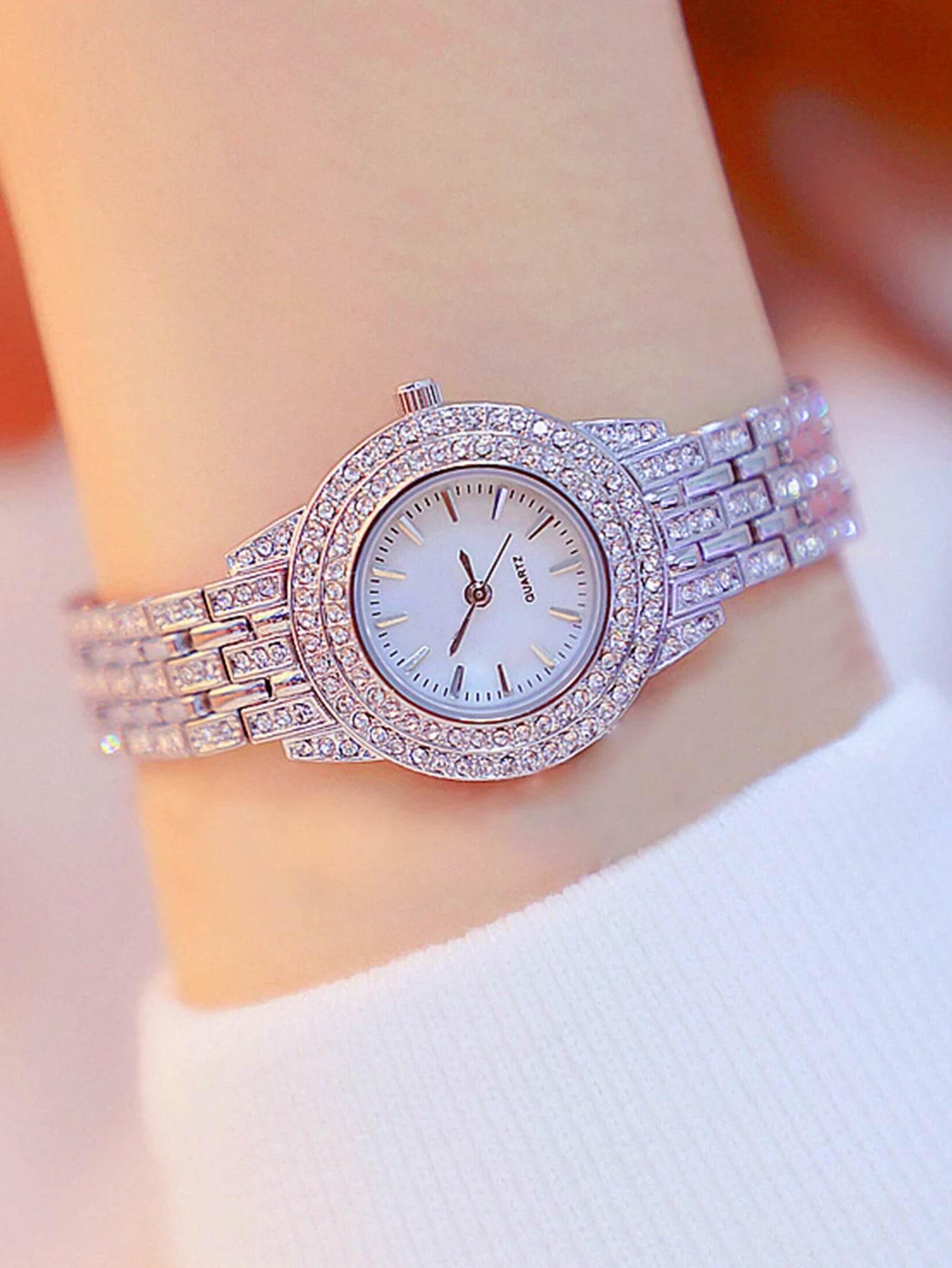 2pcs Fashionable Diamond Studded Real Nail Scale Alloy Set Quartz Bracelet Watch FOR WOMEN'S Watches - Empire P.E