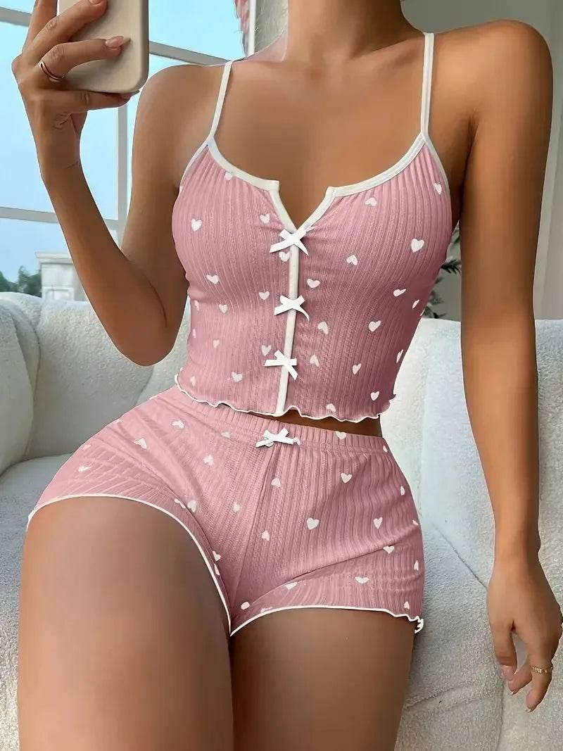 Sleepwear Women Heart Print Soft Ribbed Fabric - Empire P.E