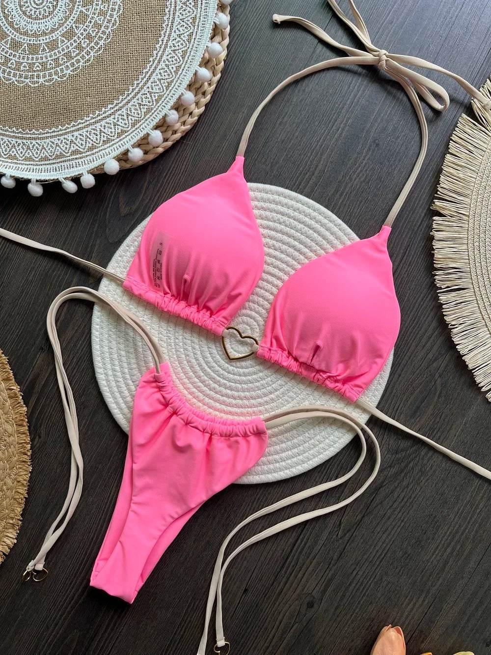 RUOTONSEPT Sexy Halter Solid color Bikini Set Women's Swimsuit Two-piece Triangle Thong Swimwear Bathing Suit Brazilian Biquinis - Empire P.E