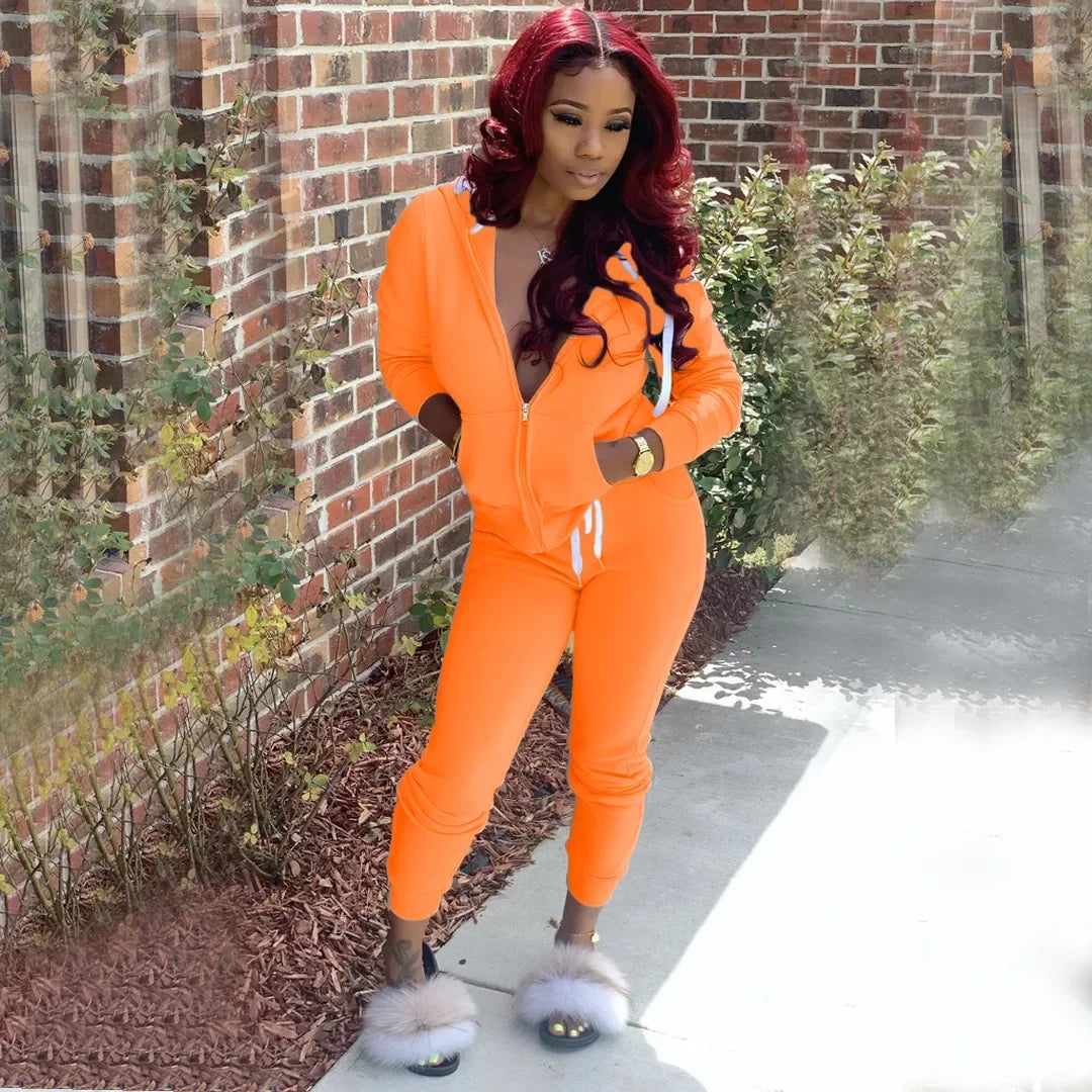 2 Pieces Set Women Fall Hot Style Pure Color Fleece two piece set - Empire P.E