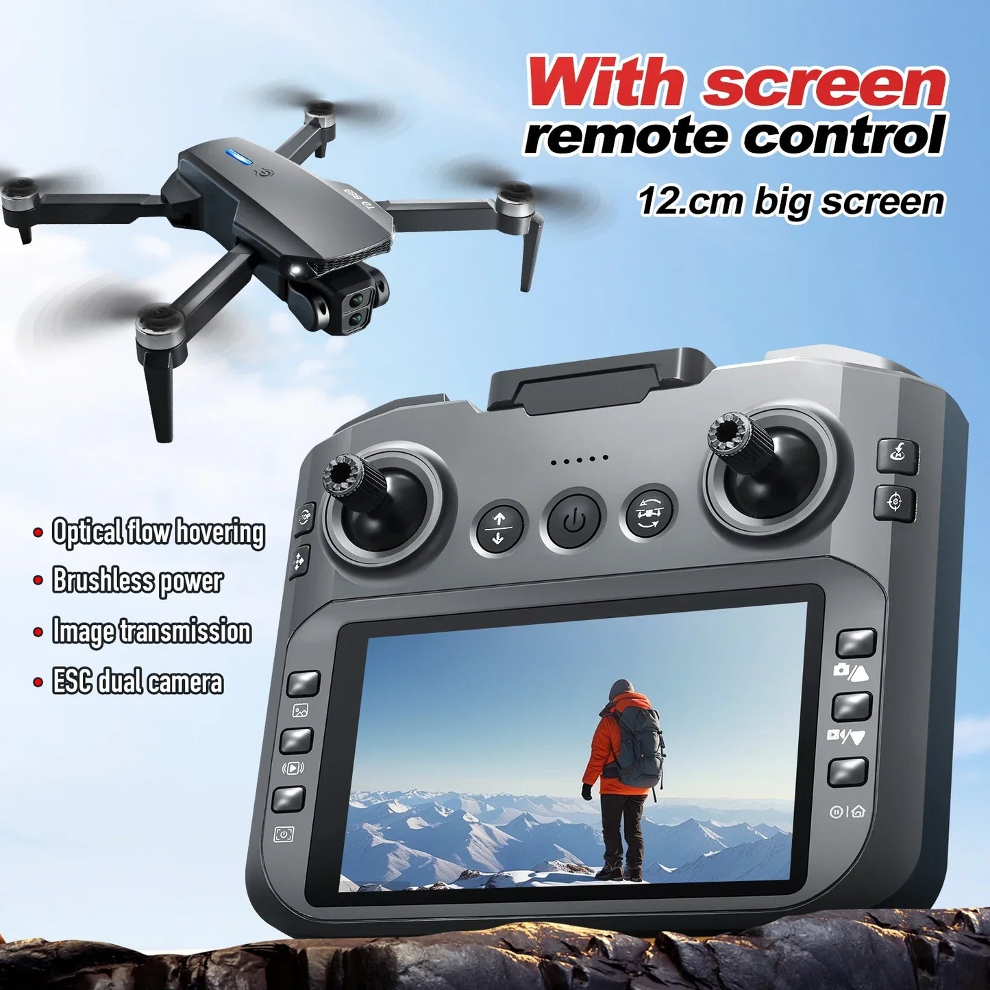 Black E88E99 GT Lighting Big Screen Control Mini Drone Dual Camera - Empire P.E