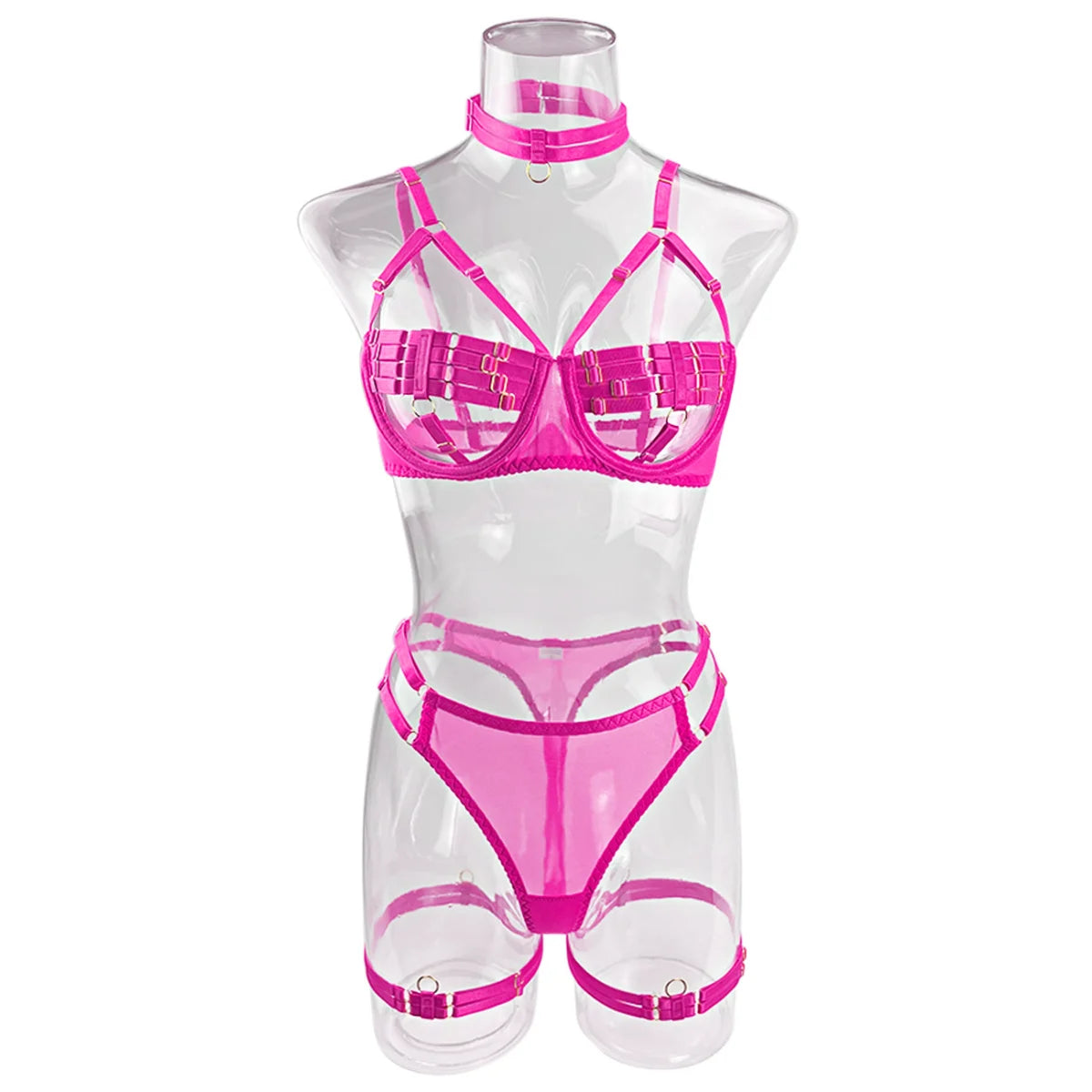 Yimunancy 4-Piece Bandage Erotic Set Women Choker Cut Out Solid Vintage Purple Sexy Lingerie Set Breif Kit - Empire P.E