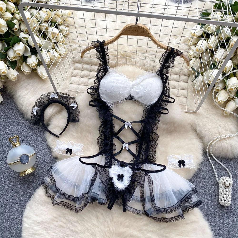 Hollow Out Cosplay Lingerie Lace Backless Jumpsuit - Empire P.E