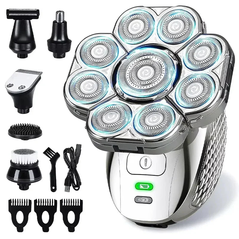 4D Head Shavers for Bald Men, Upgraded 9 Floating Heads 6-in-1 Rechargeable Waterproof Wet Dry Bald Head Shavers for Men - Empire P.E