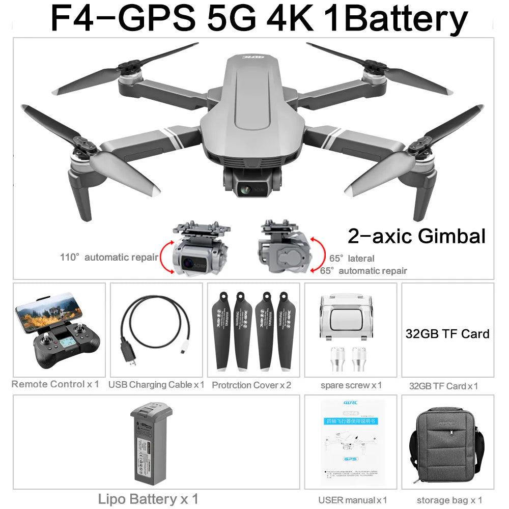 F4 Drone GPS 4K HD Mechanical Gimbal Camera System Supports TF Card Drones RC Quadcopter Stabilier Distance 2km Flight 25 Min - Empire P.E