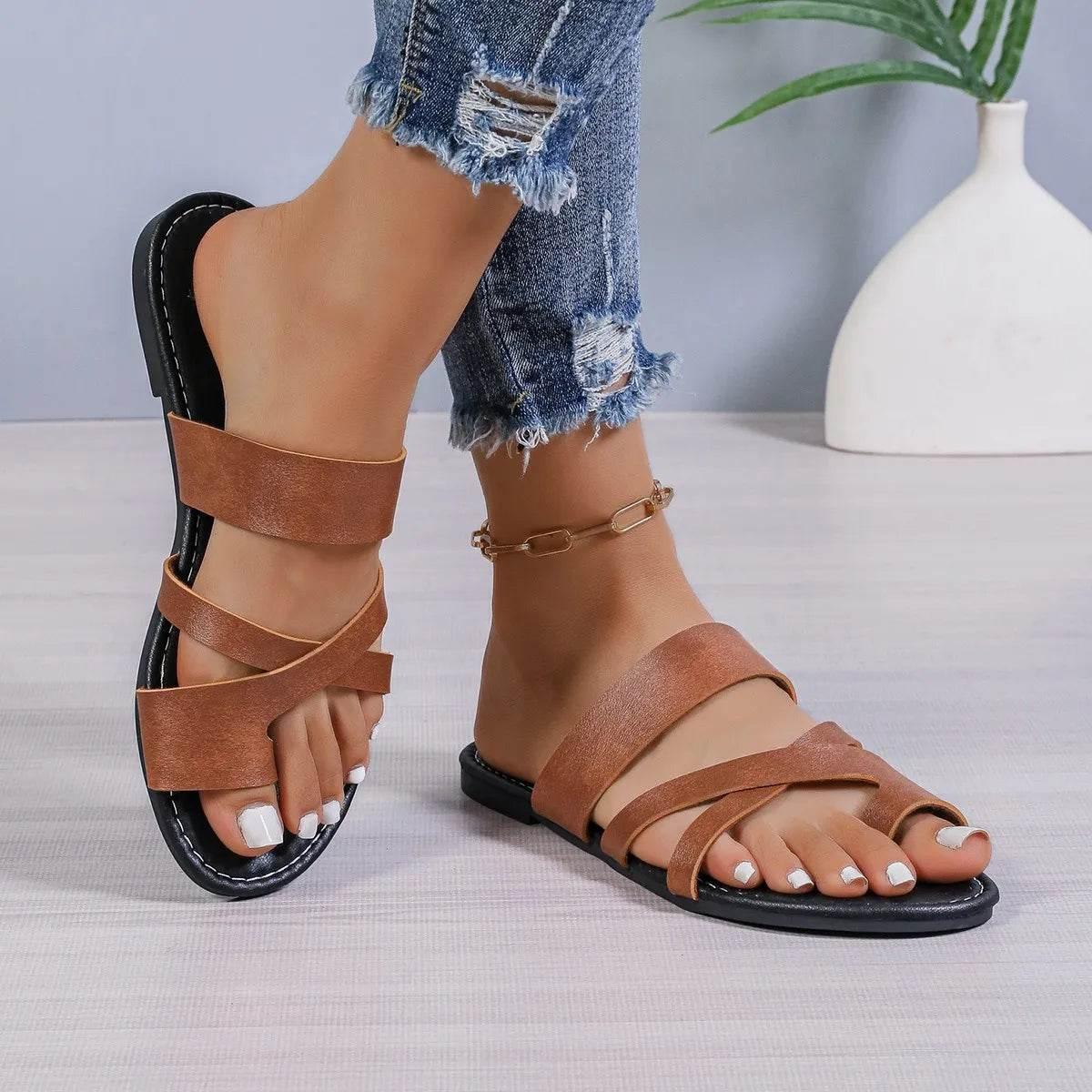 2024 New Women's Shoes Square Head Cross Flat Summer Sandals Simple Flip-flops Women Wear Slippers Beach Slippers - Empire P.E