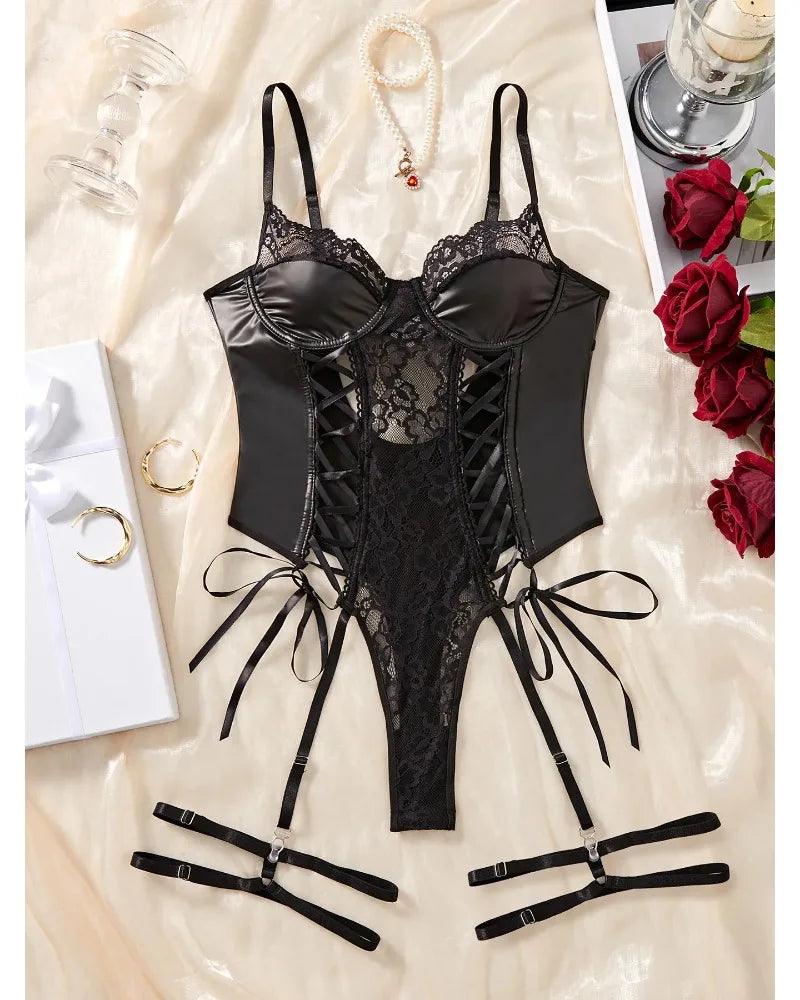 Toucheart Sexy Sexy Pajamas Fishnet PU Leather - Empire P.E
