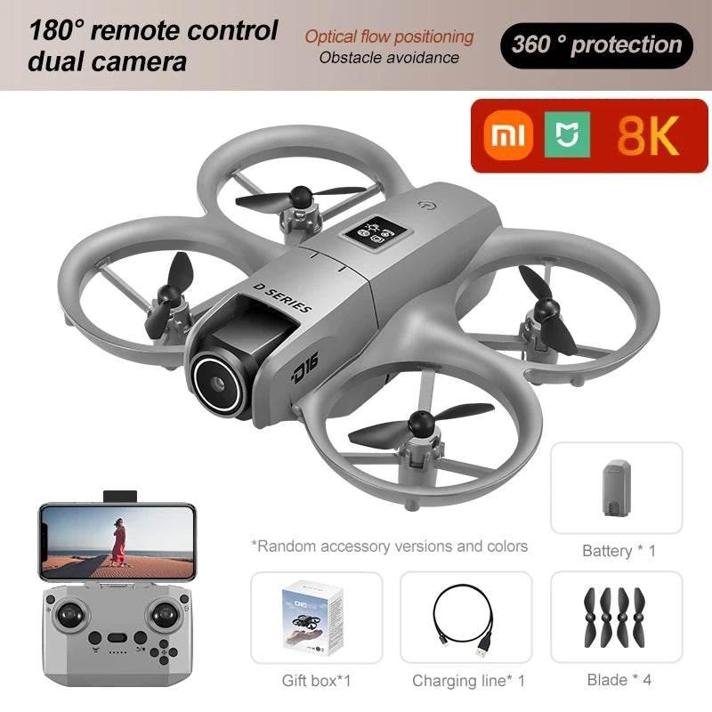 Xiaomi D16 Mini Drone with 180° Electric Adjustable 8K HD Camera WiFi Light Flow Drone Pocket Obstacle Avoidance Rc Quadcopter - Empire P.E