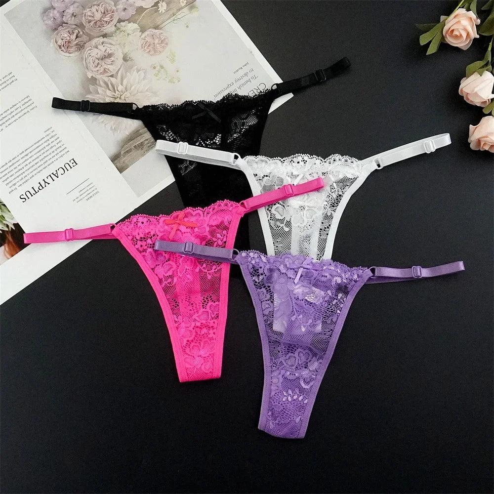 Sexy G String 4 Pcs Mix Adjustable Hollow Out Lace Thongs for Women - Empire P.E