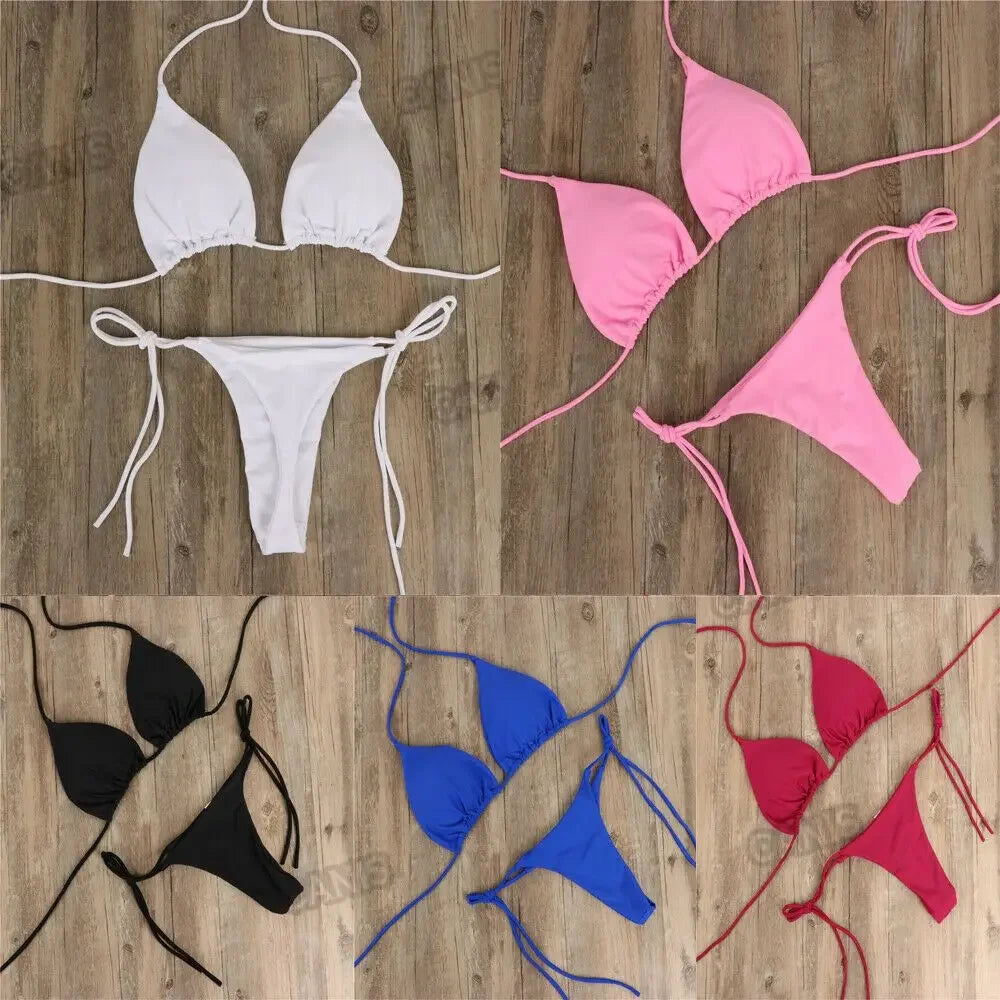 Fashion Solid Color Sexy G-string Thong Backless Split Bathing Suit - Empire P.E
