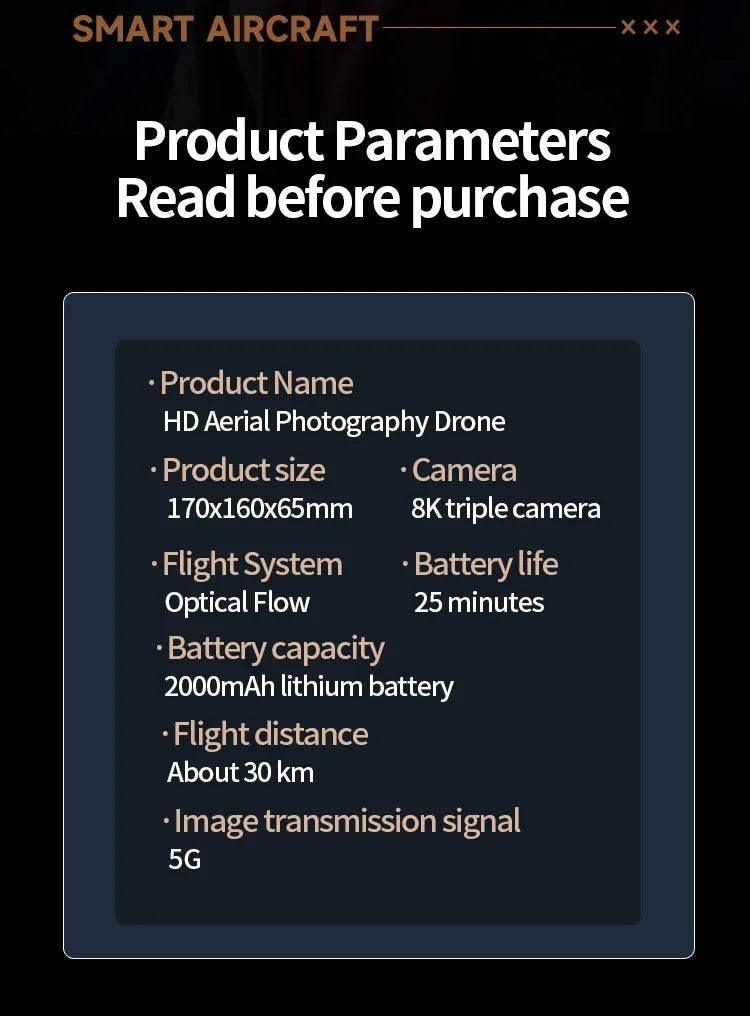 2024 New M5 Drone 8K Professional Triple Camera Brushless Motor Optical Flow Positioning Foldable Quadcopter RC Dron Toys Gifts - Empire P.E