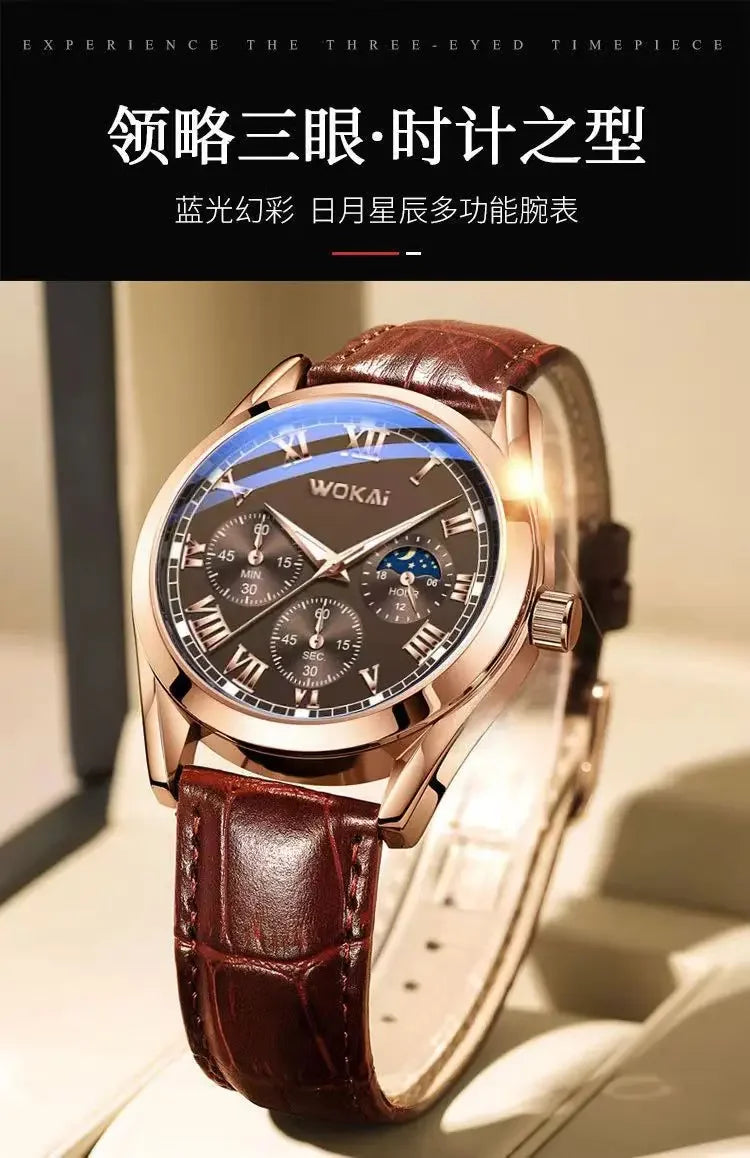 Fashion Business Three-Eye Roman Dial Bamboo Belt Quartz Watch - Empire P.E