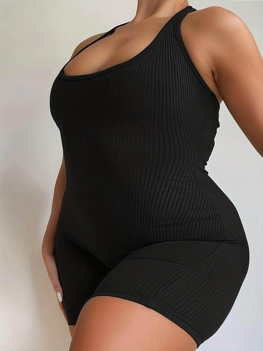 Plus Size Fashion Black Halter Jumpsuit, Women's Solid Color Sexy Body-Con Black Clothes - Empire P.E