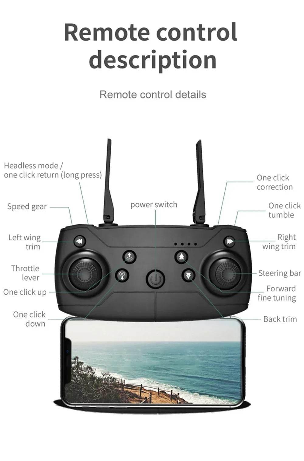 E99 Quadcopter Folding Drone Remote Control Handle Four Axis Aircraft HD Photography UAV Altitude Fixation - Empire P.E