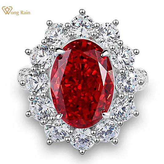 925 Sterling Silver 10*14 MM Oval Ruby Aquamarine High Carbon Diamond Gemstone - Empire P.E
