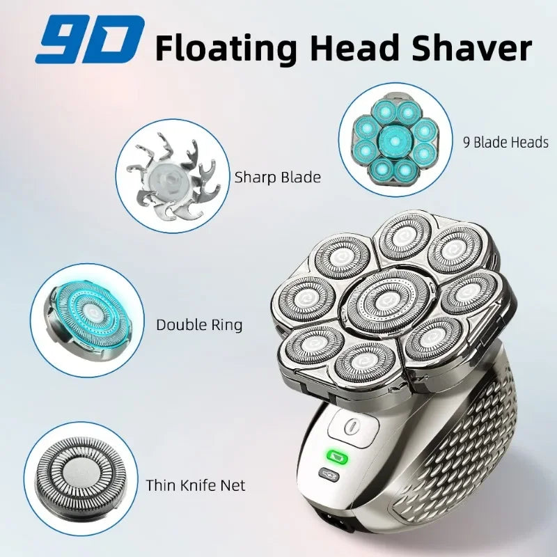 4D Head Shavers for Bald Men, Upgraded 9 Floating Heads 6-in-1 Rechargeable Waterproof Wet Dry Bald Head Shavers for Men - Empire P.E