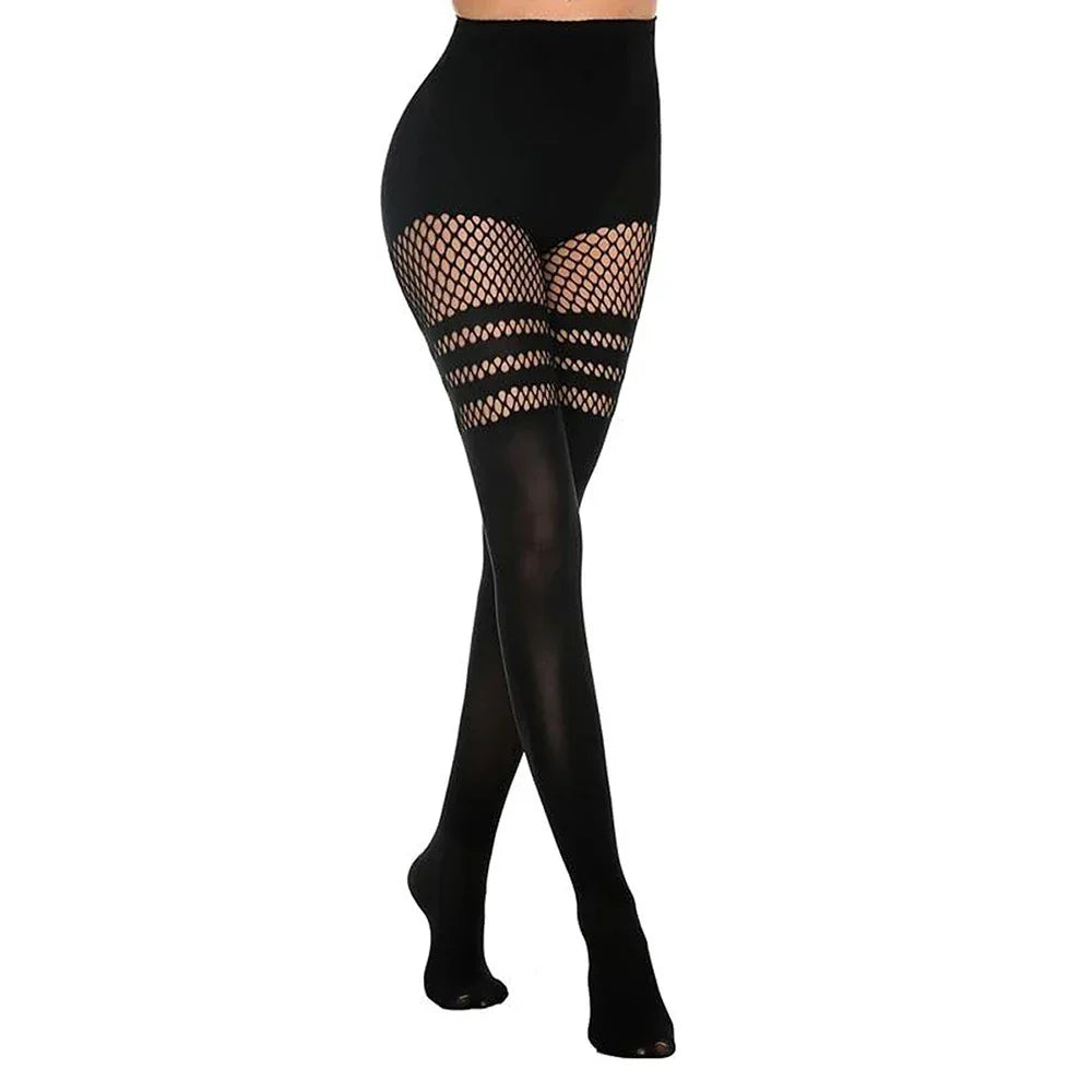 Black Hollow-Out Pantyhose Suspenders - Empire P.E