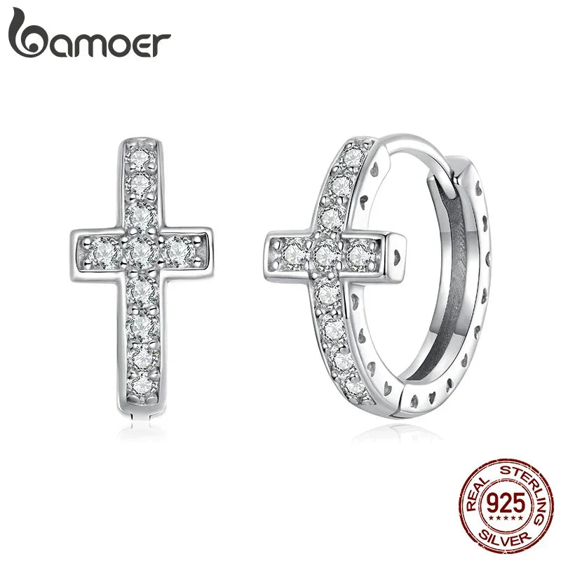 Moissanite Cross Hoop Earrings - Empire P.E