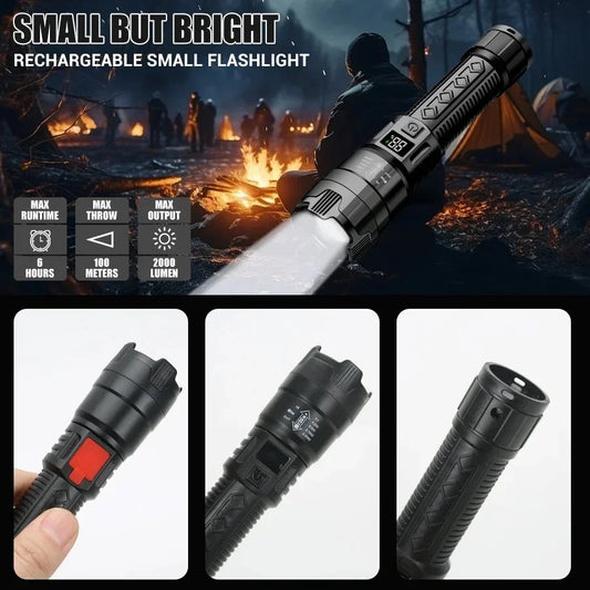 High Power 2000LM LED Flashlight Built-in Battery USB Rechargeable - Empire P.E