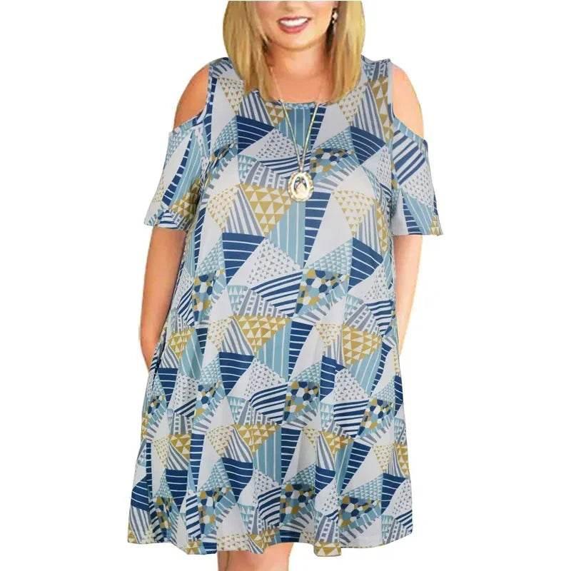 9XL Plus Size Cold Shoulder Dresses Summer Casual Loose Dress Short Sleeve Tie Dye Gradient 3D Print Sundress Large Size Dresses - Empire P.E