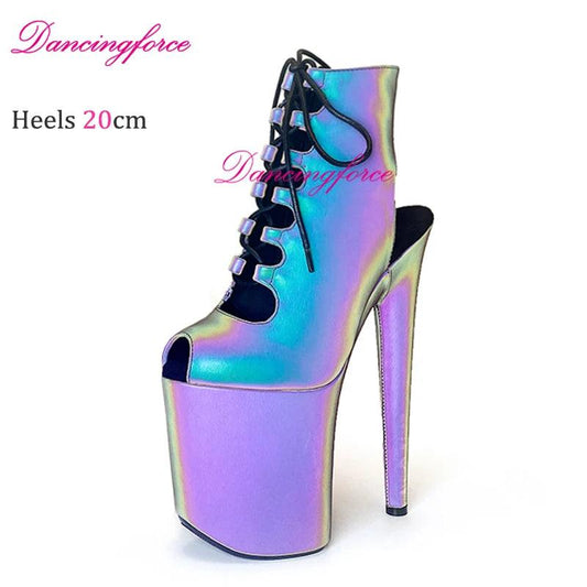 20cm/8Inches High Heel Platform Exotic Pole Dance Shoes Holographic - Empire P.E